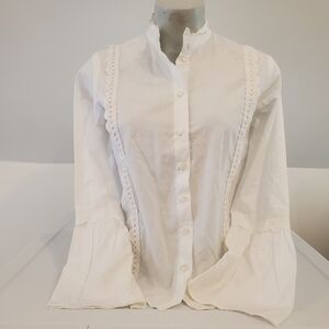 Topshop White Frilled Blouse w Bell Sleeves
